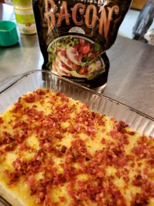 Bacon on the crust in the low carb breakfast recipe.